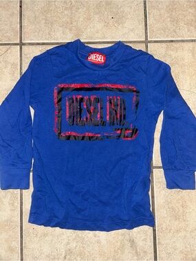 Diesel Boys Royal Blue Long Sleeve Tee with Red & Black Graphic